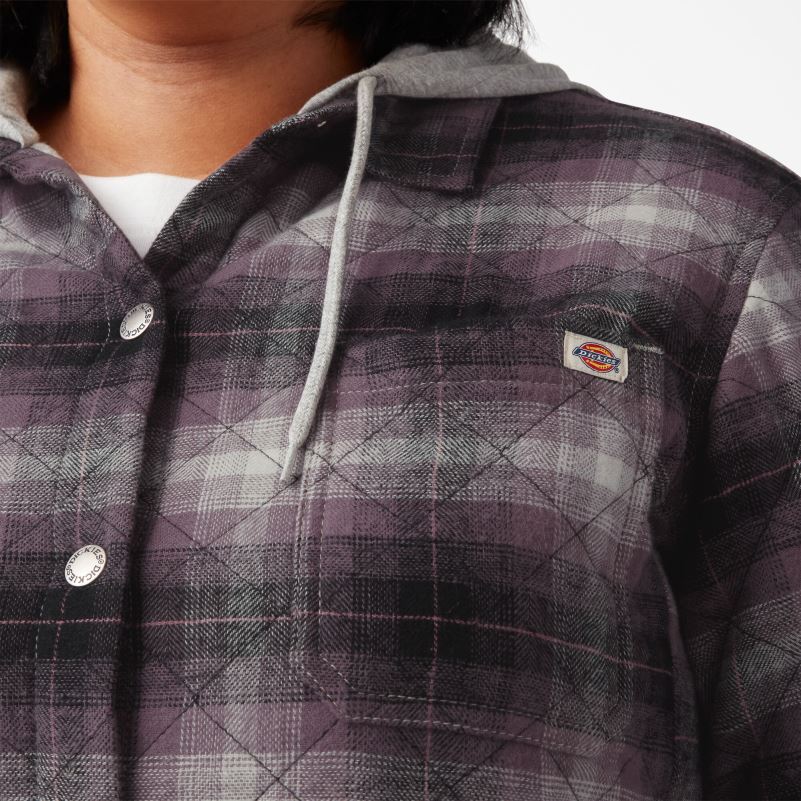 plus flanelska košulja s kapuljačom žene Dickies prašnjavi ljubičasti/crni ombre karirani (b1e) 6BPL62323 odjeća