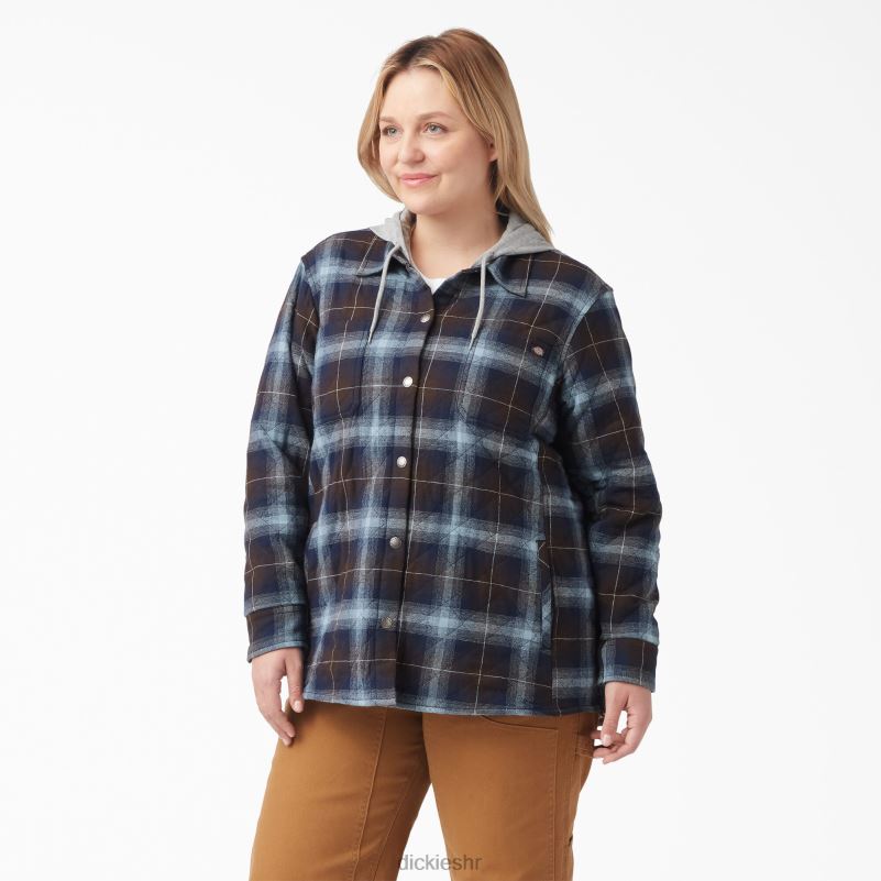 plus flanelska košulja s kapuljačom žene Dickies prozirno plavo/smeđe ombre karirano (a1g) 6BPL62322 odjeća
