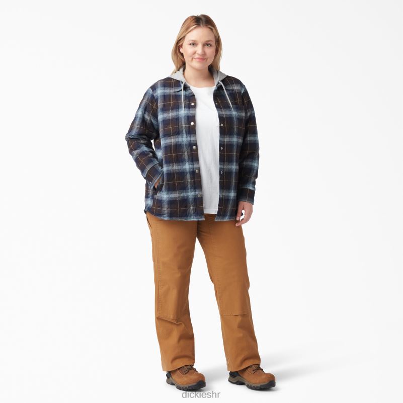 plus flanelska košulja s kapuljačom žene Dickies prozirno plavo/smeđe ombre karirano (a1g) 6BPL62322 odjeća