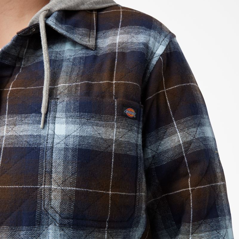 plus flanelska košulja s kapuljačom žene Dickies prozirno plavo/smeđe ombre karirano (a1g) 6BPL62322 odjeća