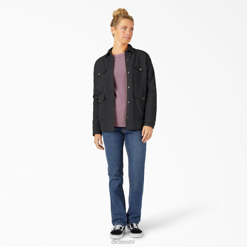 kaput s visokom florom i podstavom od flisa žene Dickies isprano crno (rbkx) 6BPL62377 odjeća