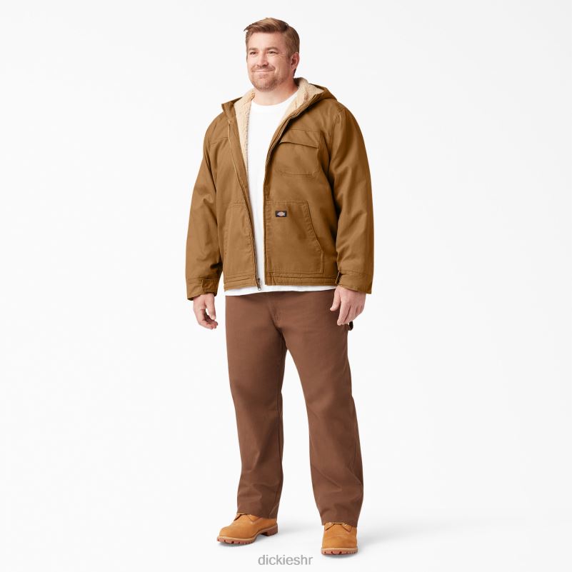 patka jakna s kapuljačom s visokom florom i podstavom od flisa muškarci Dickies isprana smeđa patka (rbd) 6BPL61066 odjeća