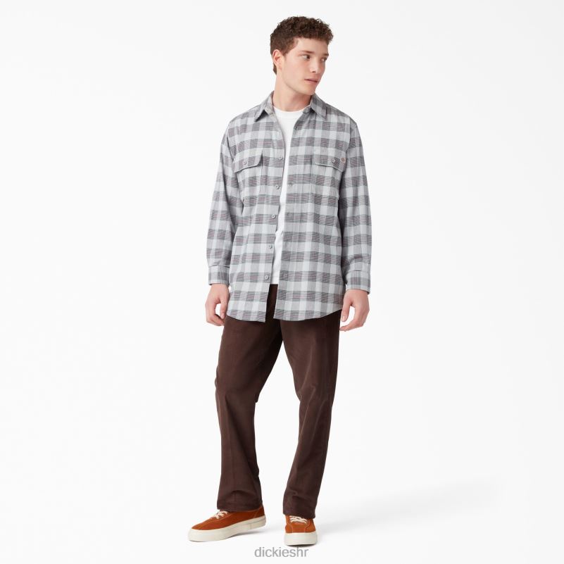 flanelska košulja dugih rukava muškarci Dickies vrhunski sivi karirani (upr) 6BPL6782 odjeća