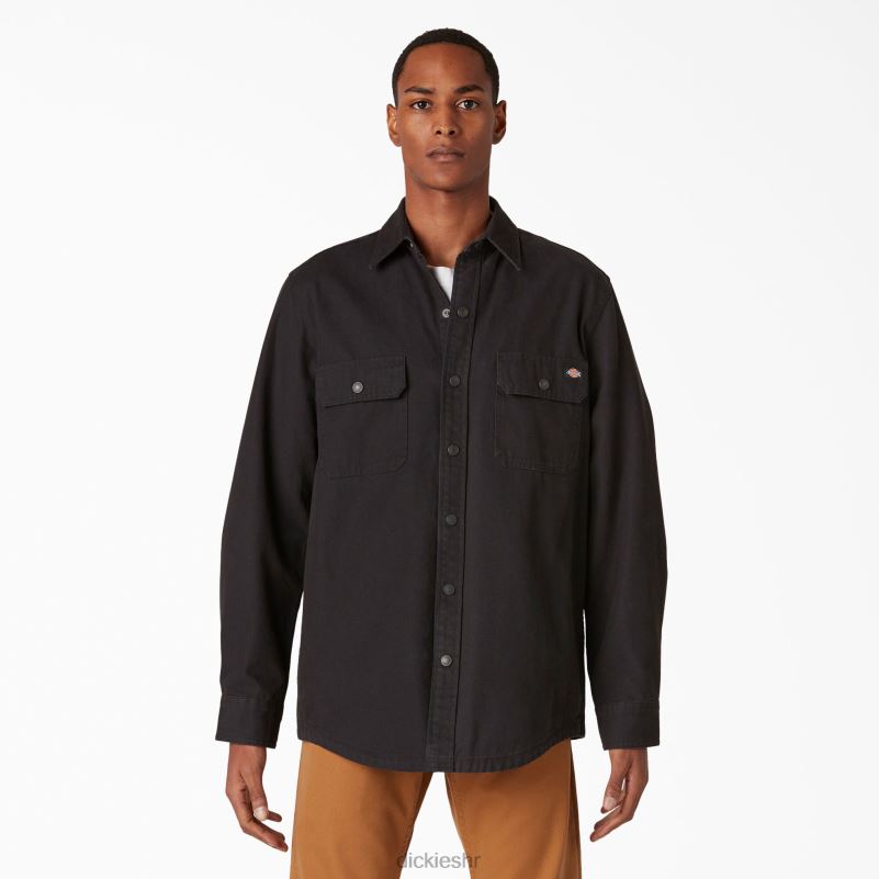 patka košulja s flanelskom postavom dugih rukava muškarci Dickies isprano crno (rbk) 6BPL6866 odjeća