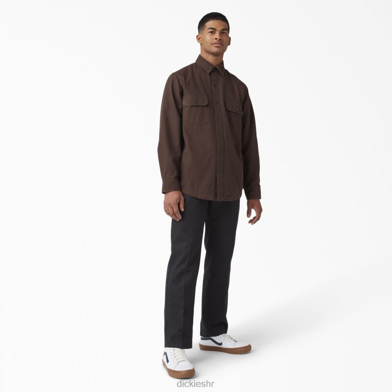 patka košulja s flanelskom postavom dugih rukava muškarci Dickies čokoladno smeđa (cb) 6BPL6863 odjeća