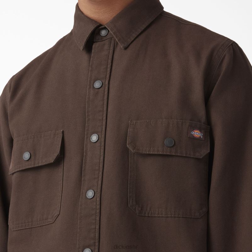 patka košulja s flanelskom postavom dugih rukava muškarci Dickies čokoladno smeđa (cb) 6BPL6863 odjeća