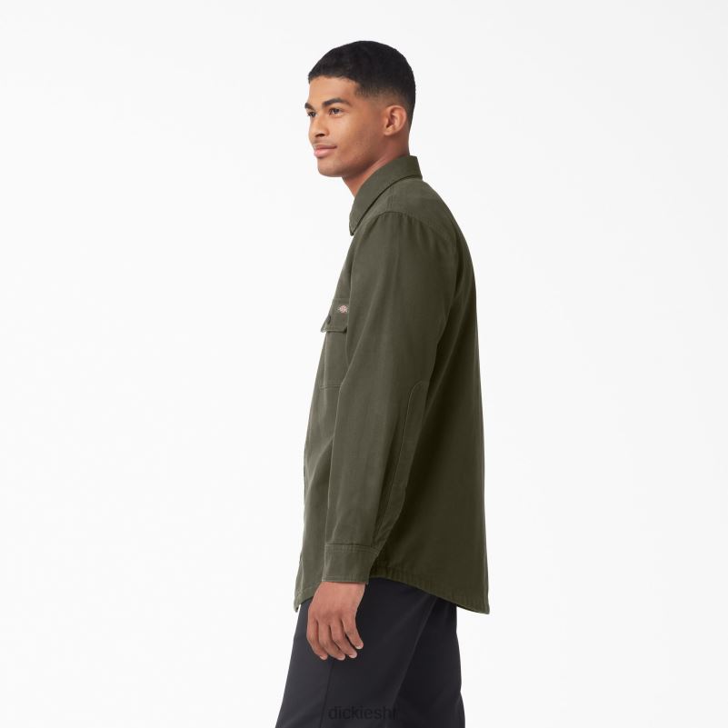 patka košulja s flanelskom postavom dugih rukava muškarci Dickies vojno zelena (ml) 6BPL6865 odjeća