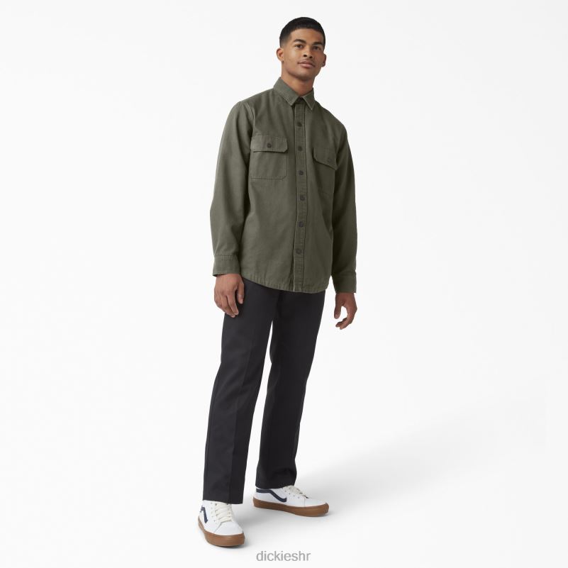 patka košulja s flanelskom postavom dugih rukava muškarci Dickies vojno zelena (ml) 6BPL6865 odjeća