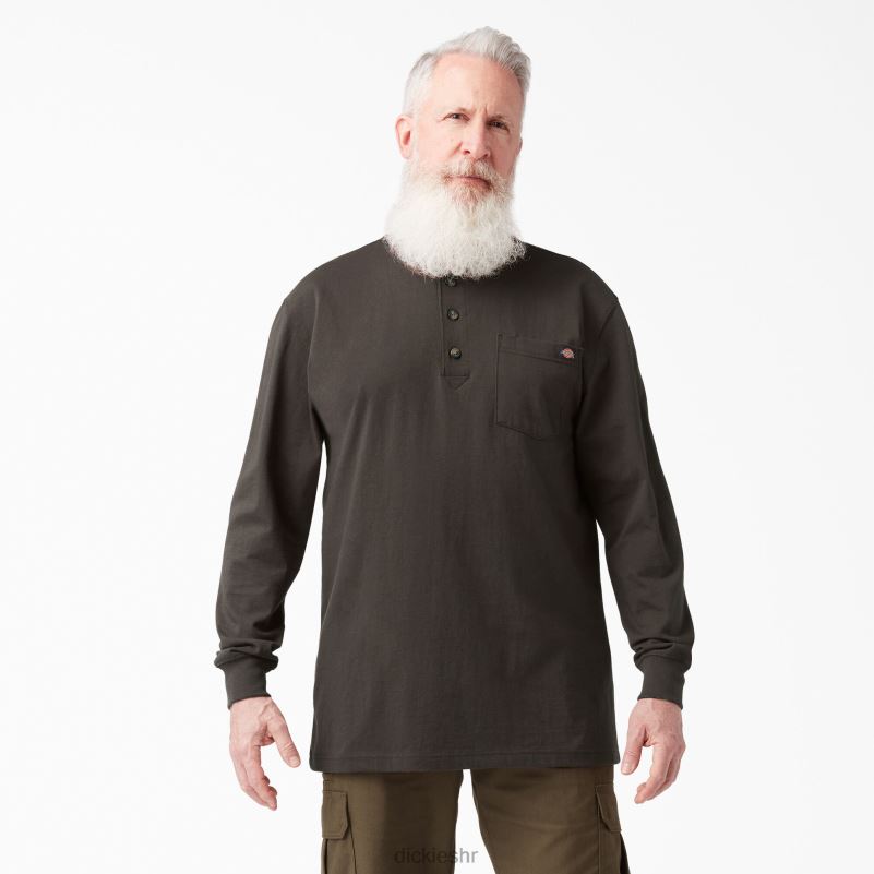Henley majica dugih rukava teške kategorije muškarci Dickies čokoladno smeđa (cb) 6BPL6694 odjeća