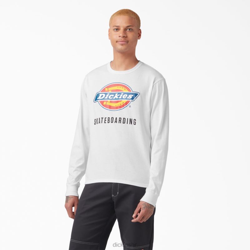 majica dugih rukava s grafičkim logotipom skateboardinga muškarci Dickies bijelo (wh) 6BPL6885 odjeća