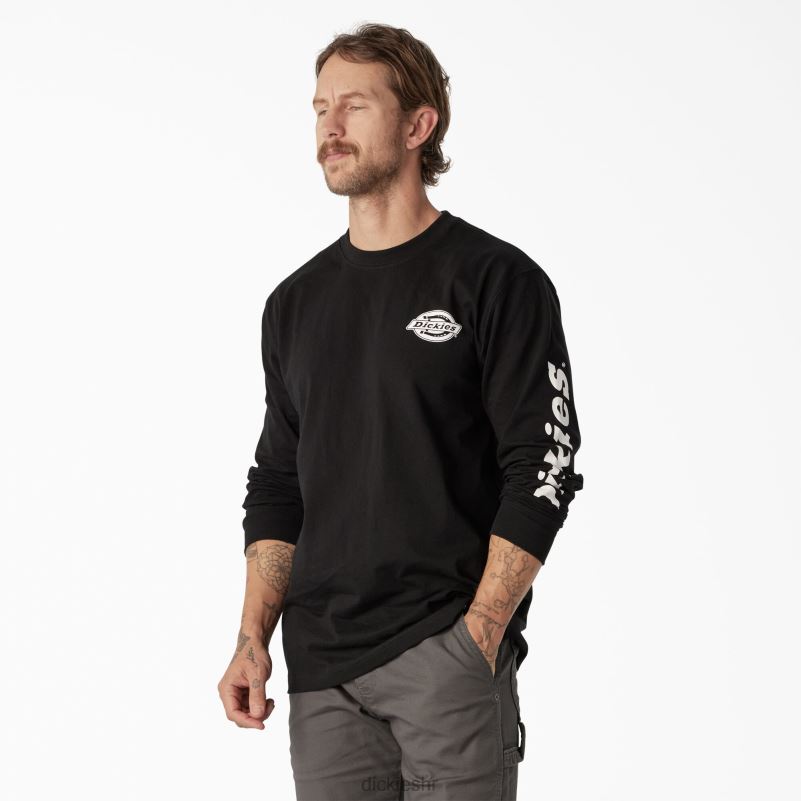 majica s logom teške kategorije dugih rukava muškarci Dickies crna (kbk) 6BPL6870 odjeća