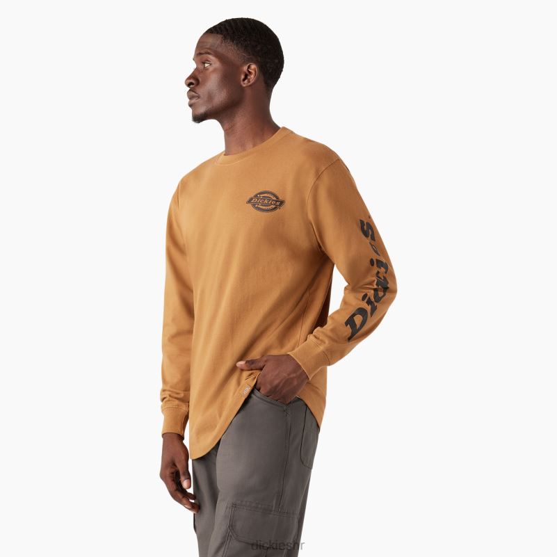 majica s logom teške kategorije dugih rukava muškarci Dickies smeđa patka (bd) 6BPL6868 odjeća