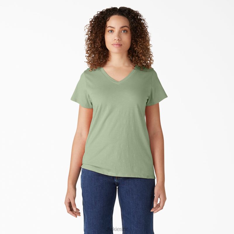 majica kratkih rukava s v-izrezom žene Dickies celadon zelena (c2g) 6BPL62060 odjeća
