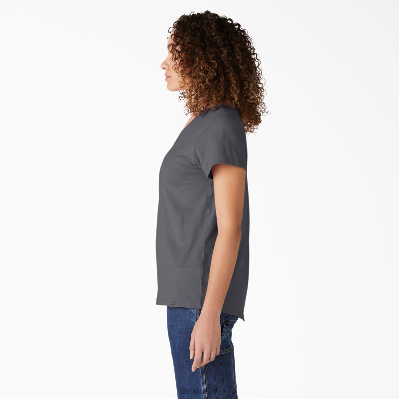 majica kratkih rukava s v-izrezom žene Dickies grafitno siva (ga) 6BPL62064 odjeća