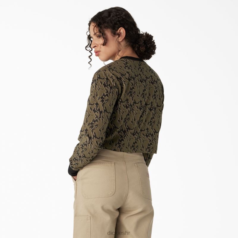 maskirna skraćena majica dugih rukava žene Dickies vojnički zeleni glitch camo (mpe) 6BPL62188 odjeća