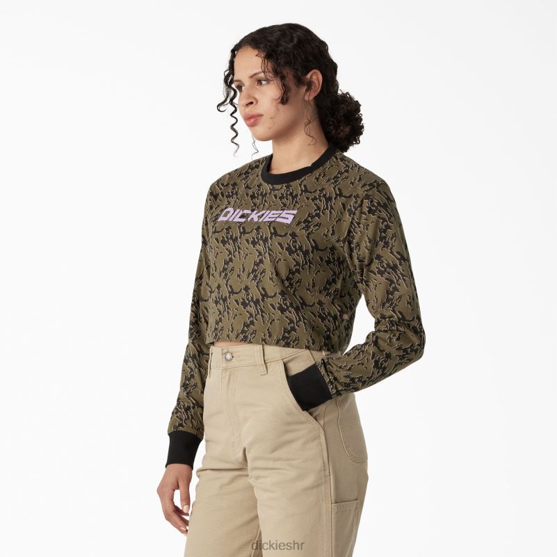 maskirna skraćena majica dugih rukava žene Dickies vojnički zeleni glitch camo (mpe) 6BPL62188 odjeća