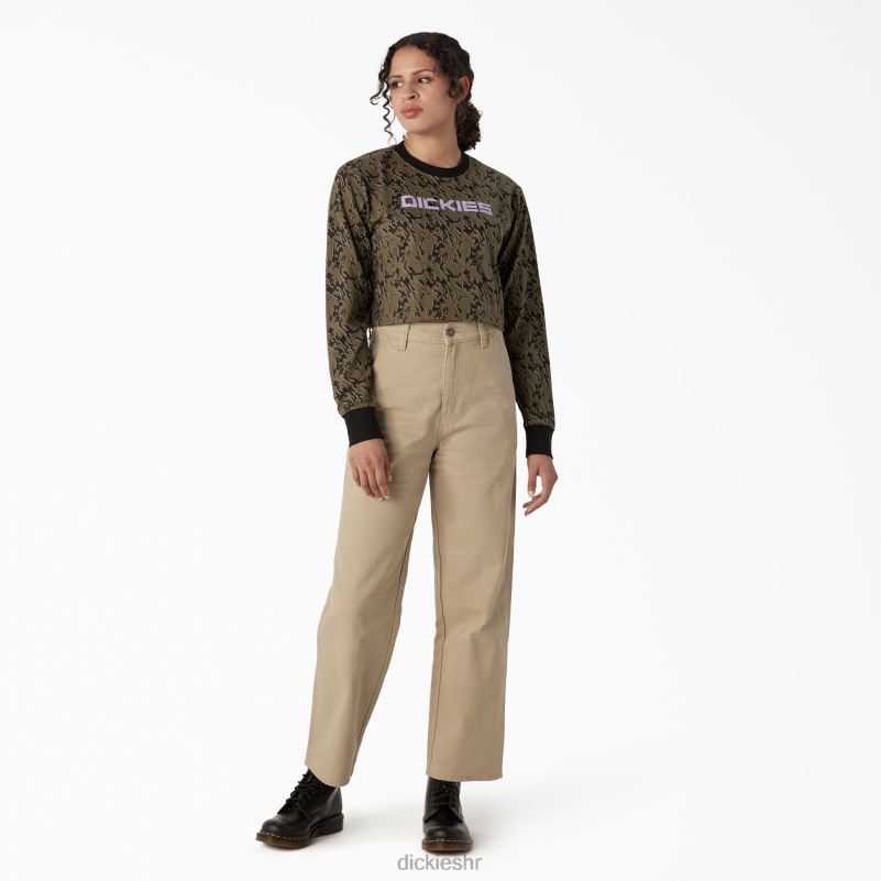maskirna skraćena majica dugih rukava žene Dickies vojnički zeleni glitch camo (mpe) 6BPL62188 odjeća