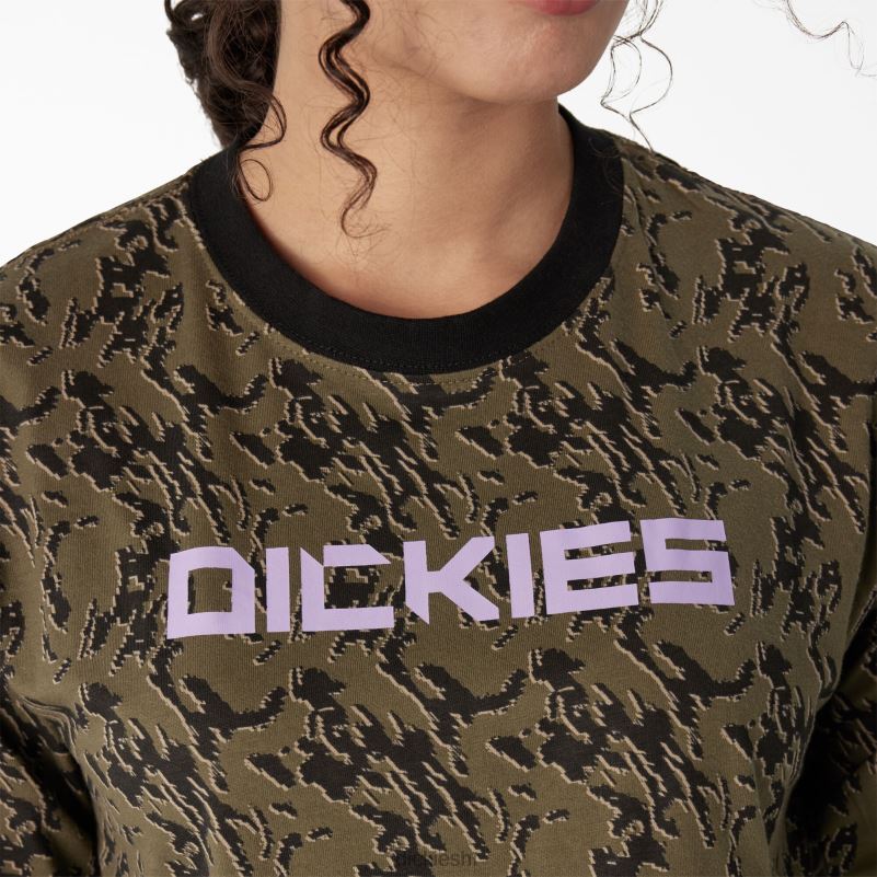 maskirna skraćena majica dugih rukava žene Dickies vojnički zeleni glitch camo (mpe) 6BPL62188 odjeća
