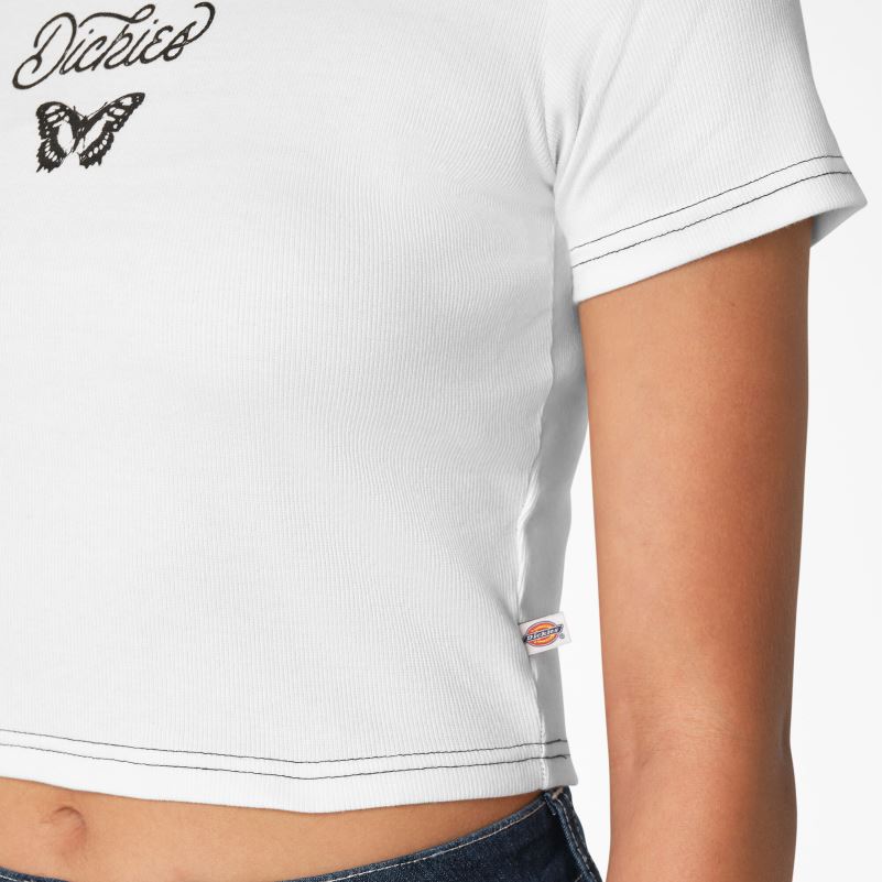 ošišana dječja majica s grafikom leptira žene Dickies bijelo (wh) 6BPL62138 odjeća