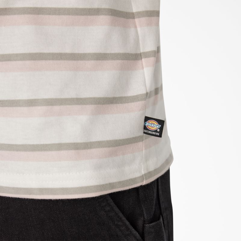 prugasta majica za skateboarding muškarci Dickies lotos roza/bijela pruga (tse) 6BPL6773 odjeća