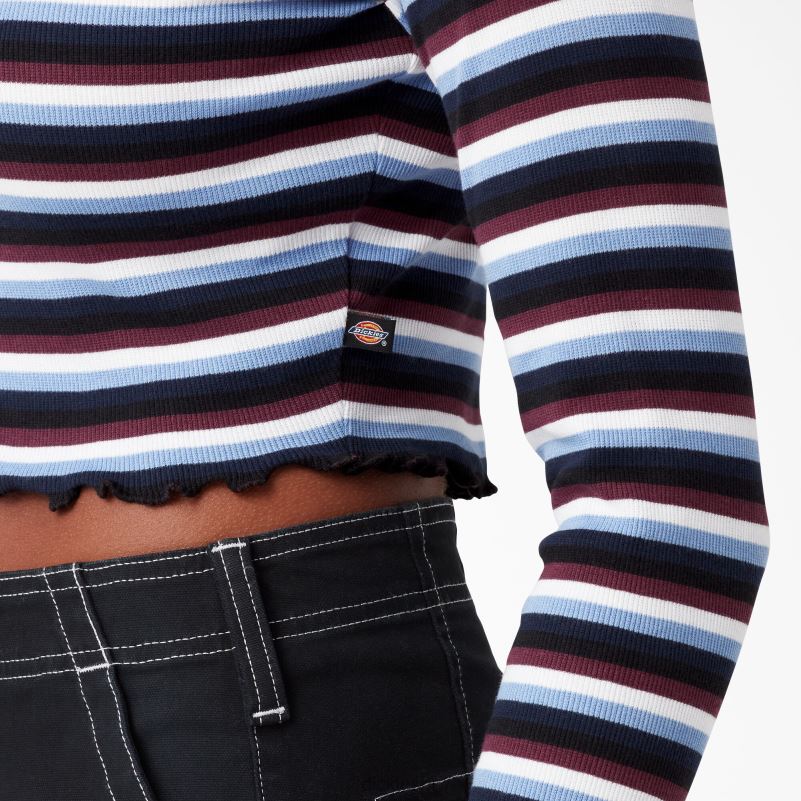 prugasta skraćena majica dugih rukava žene Dickies vino/jacaranda dječja pruga (wsj) 6BPL62093 odjeća