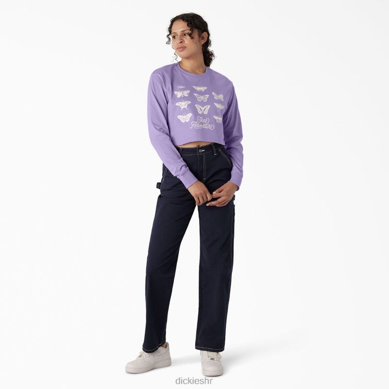 skraćena majica dugih rukava s motivom leptira žene Dickies ljubičasta ruža (ur2) 6BPL62127 odjeća