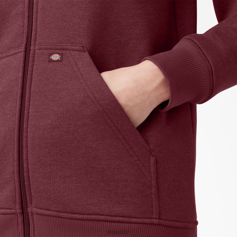 teška majica s kapuljačom od flisa s punim patentnim zatvaračem žene Dickies bordo vrijesak (byh) 6BPL62285 odjeća