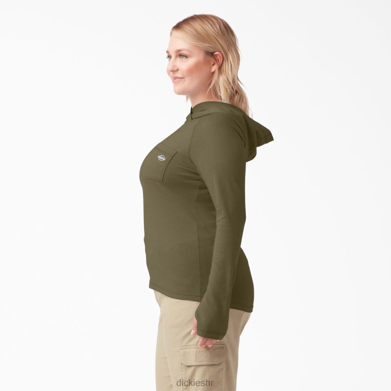 majica za sunčanje s učinkom hlađenja žene Dickies vojnički zeleni vrijesak (mld) 6BPL61648 odjeća