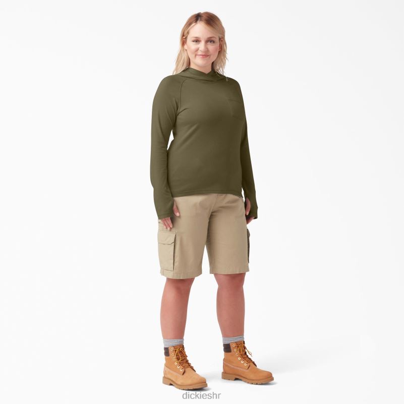 majica za sunčanje s učinkom hlađenja žene Dickies vojnički zeleni vrijesak (mld) 6BPL61648 odjeća