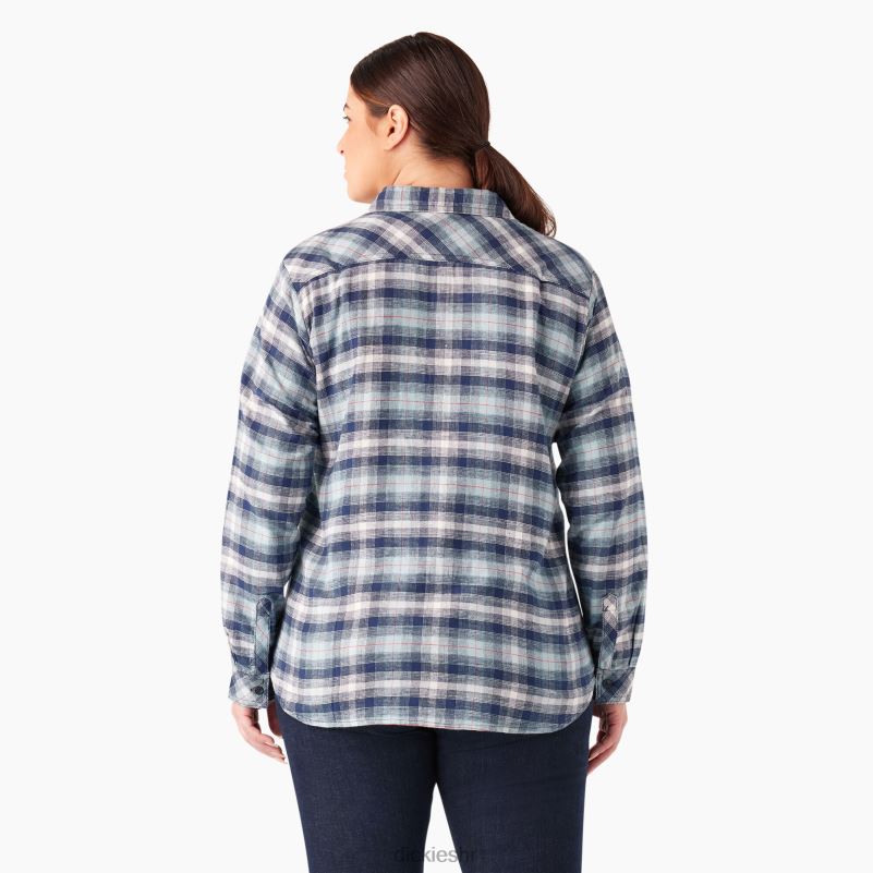 plus karirana flanelska košulja dugih rukava žene Dickies prozirno plavi/mornarski ombre karirani (c1f) 6BPL62208 odjeća