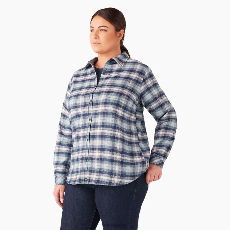 plus karirana flanelska košulja dugih rukava žene Dickies prozirno plavi/mornarski ombre karirani (c1f) 6BPL62208 odjeća