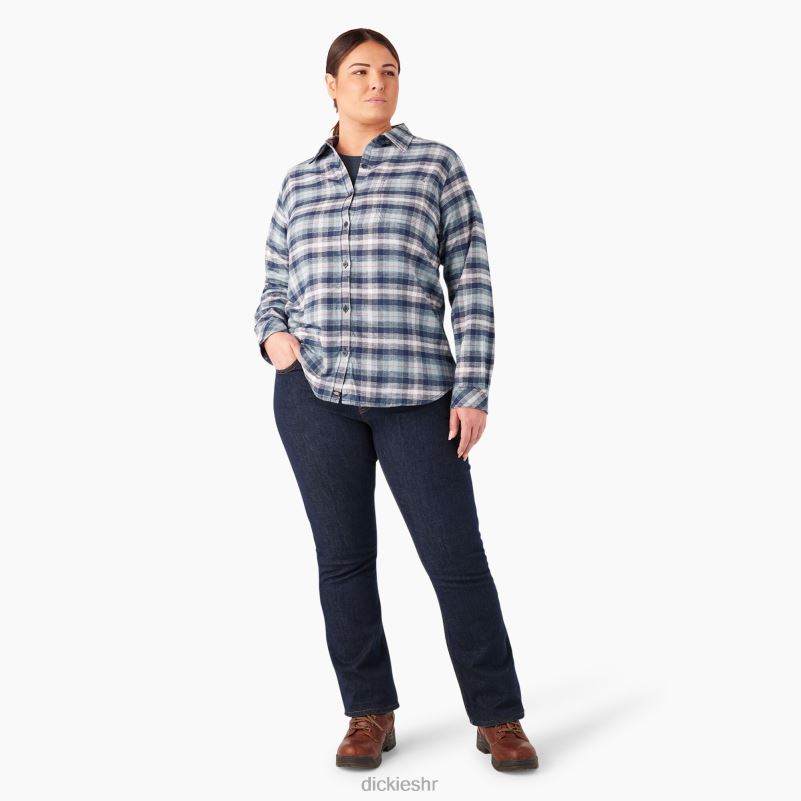 plus karirana flanelska košulja dugih rukava žene Dickies prozirno plavi/mornarski ombre karirani (c1f) 6BPL62208 odjeća