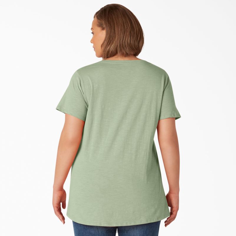plus majica kratkih rukava s v-izrezom žene Dickies celadon zelena (c2g) 6BPL62034 odjeća