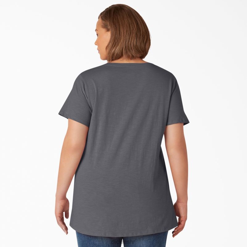 plus majica kratkih rukava s v-izrezom žene Dickies grafitno siva (ga) 6BPL62038 odjeća