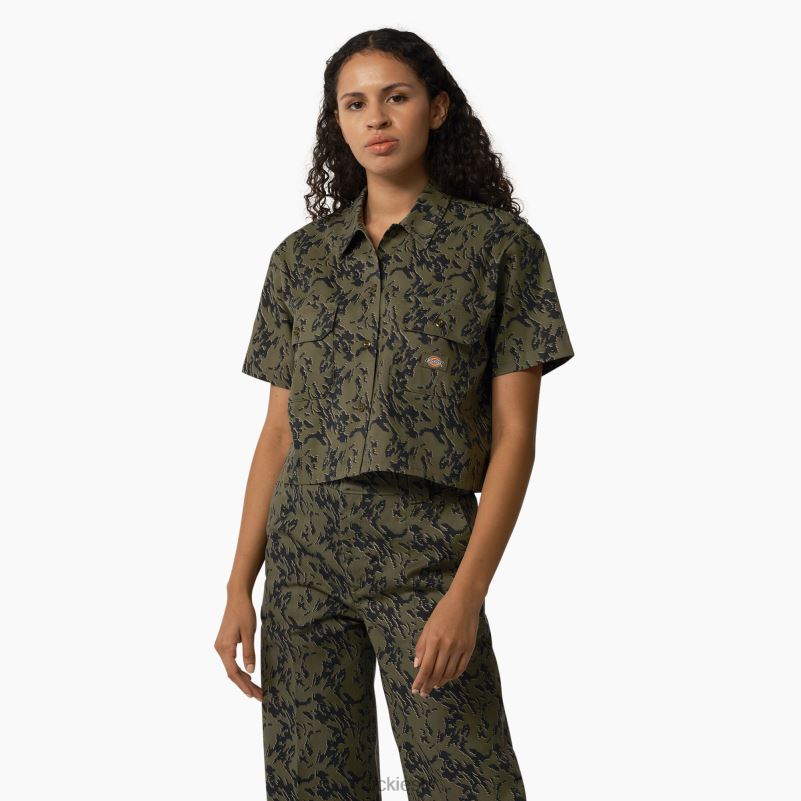 drewsey kamuflažna skraćena radna košulja žene Dickies vojnički zeleni glitch camo (mpe) 6BPL62106 radna odjeća