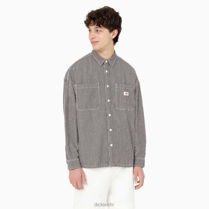 radna košulja dugih rukava s hickory prugama muškarci Dickies ekru/smeđa (eub) 6BPL6777 radna odjeća