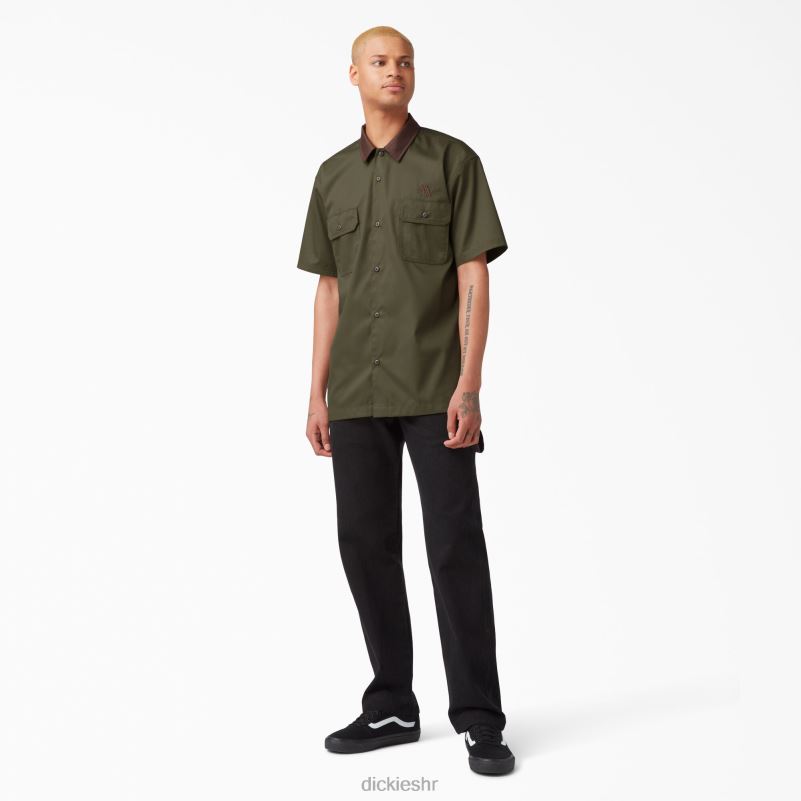 vincent alvarez radna košulja s blok ovratnikom muškarci Dickies vojno zelena (ml) 6BPL6758 radna odjeća