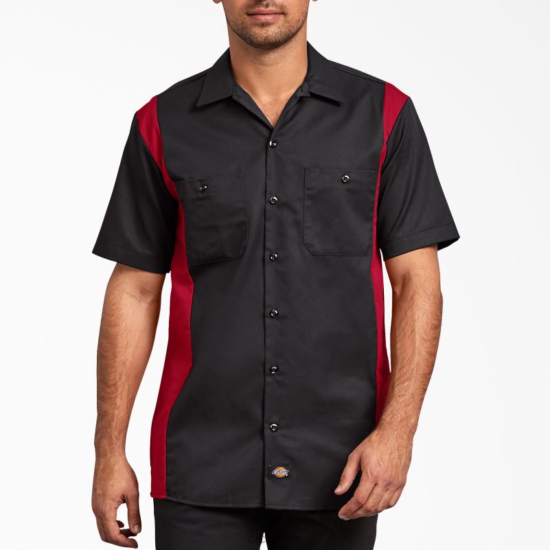 dvobojna radna košulja kratkih rukava muškarci Dickies crno crveni ton (bker) 6BPL6658 radna odjeća
