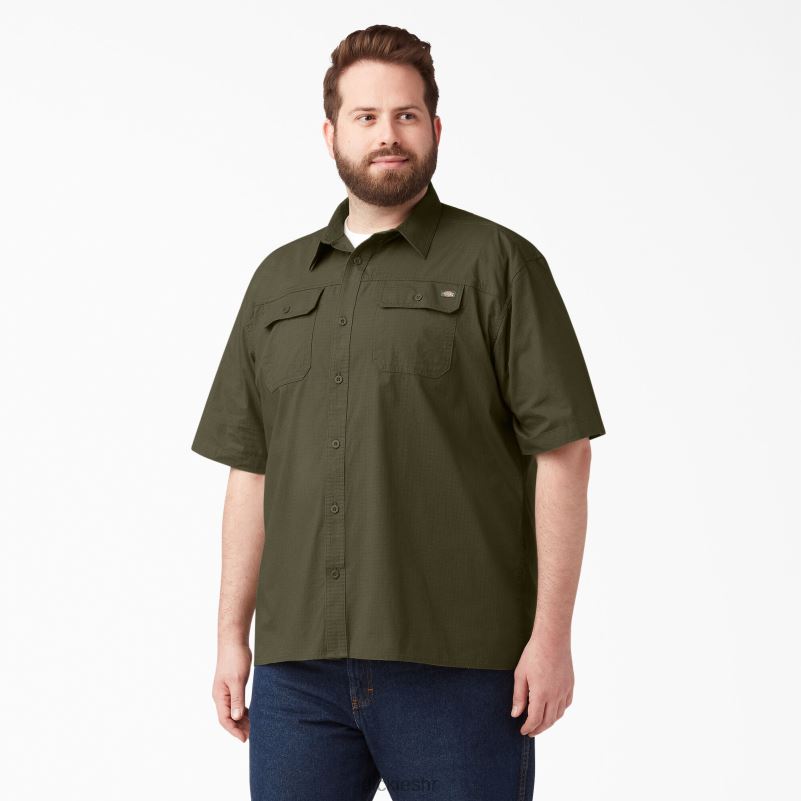 ripstop radna košulja kratkih rukava muškarci Dickies isprano vojno zeleno (rml) 6BPL6646 radna odjeća