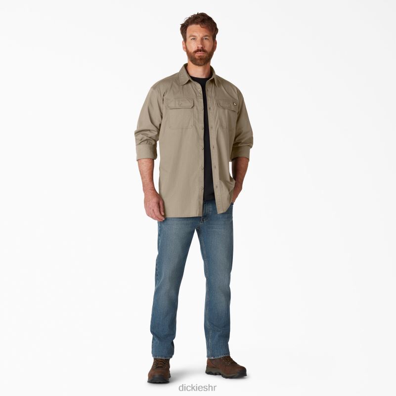 flex ripstop majica dugih rukava muškarci Dickies isprani pustinjski pijesak (rds) 6BPL6683 radna odjeća