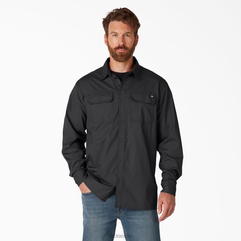flex ripstop majica dugih rukava muškarci Dickies isprano crno (rbk) 6BPL6682 radna odjeća