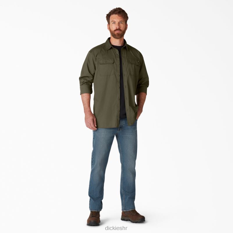 flex ripstop majica dugih rukava muškarci Dickies isprano vojno zeleno (rml) 6BPL6684 radna odjeća