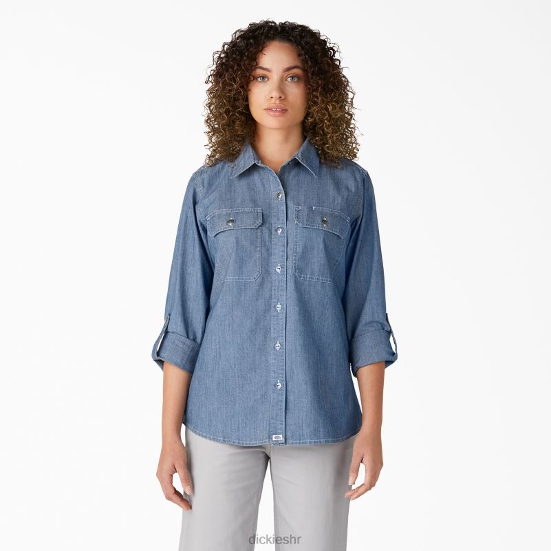 radna majica dugih rukava chambray žene Dickies stonewashed svijetloplava (lsw) 6BPL62045 radna odjeća