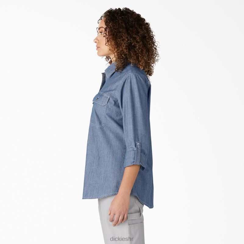 radna majica dugih rukava chambray žene Dickies stonewashed svijetloplava (lsw) 6BPL62045 radna odjeća