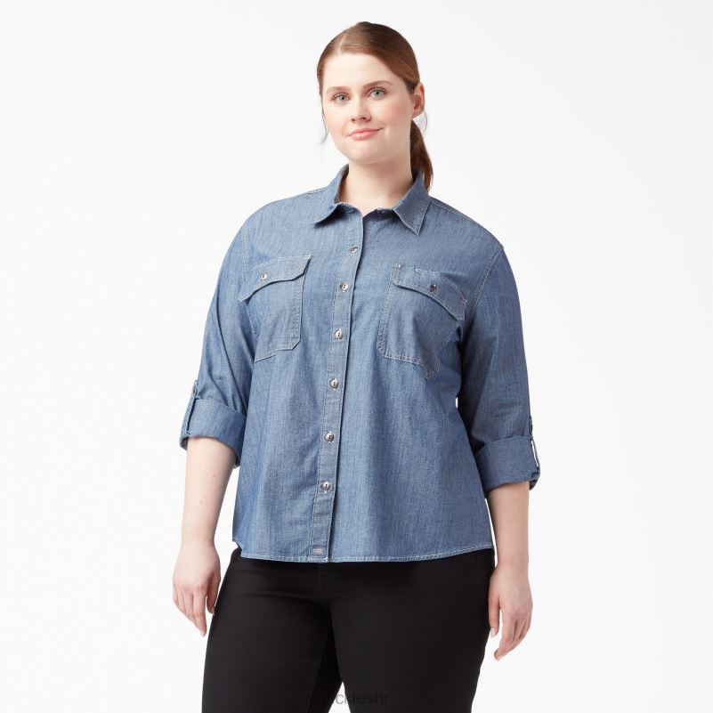 plus radna košulja s dugim rukavima iz šambra žene Dickies stonewashed svijetloplava (lsw) 6BPL62125 radna odjeća