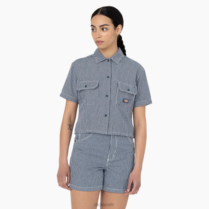 skraćena radna košulja s hickory prugama žene Dickies ecru/airforce plava (eua) 6BPL62022 radna odjeća