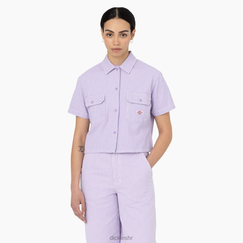skraćena radna košulja s hickory prugama žene Dickies ekru/lila (eug) 6BPL62023 radna odjeća